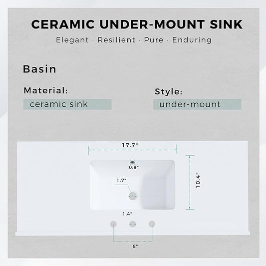 48" Brown Freestanding Bathroom Vanity with Single Sink, Durable Quartz Countertop & Ceramic Basin, Brown Woodgrain Cabinet with Soft-Close Doors & 3 Drawers, Fully Pre-Assembled