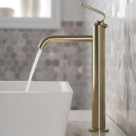 KRAUS Ramus Single Handle Vessel Sink Bathroom Faucet with Pop-Up Drain in Spot Free Stainless Steel, KVF-1220SFS