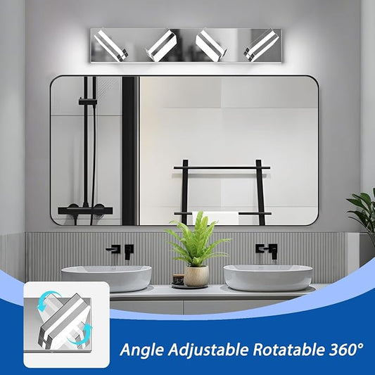 IZORRO LED Modern Bathroom Lights Fixtures(4-Light,Dimmable,360°Rotate),Chrome Acrylic Wall Lighting,Vanity Lights for Bathroom Over Mirror - 6000k 24In (No Assembly Required)
