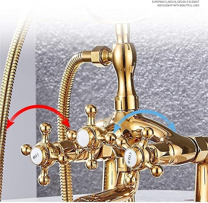 Faucet Brass Bath Set with Double Handle 2 Function Hand Shower Rotating Faucet Hot Cold Water Mixing(Black Gold-1) Faucet