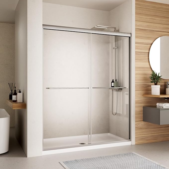 Royal Guard Double Sliding Shower Door 44-48" W x 72" H,Brush Nickel | 6mm SGCC Tempered Glass,Nano Coating Easy Clean,Walk-in Shower Use,Reversible Installation&Waterproof