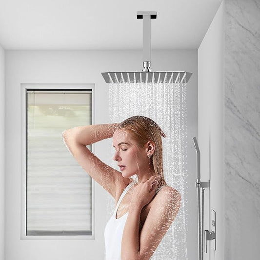 SR SUN RISE Ceiling Mounted Shower System with Push Button Diverter, Luxury 12 Inch Rain Shower Head with Handheld Spray, High Pressure Shower Faucet Combo Set with Rough-in Valve, Polished Chrome