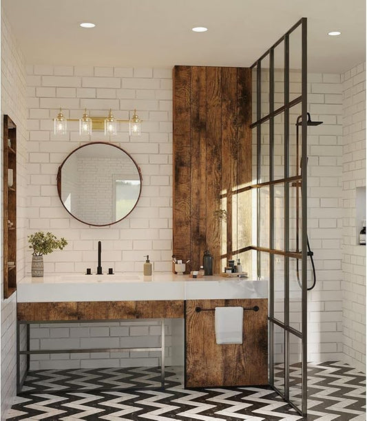 Progress Lighting Aiken Collection 4-Light Vintage Brass Clear Glass Vintage Bath Vanity Light