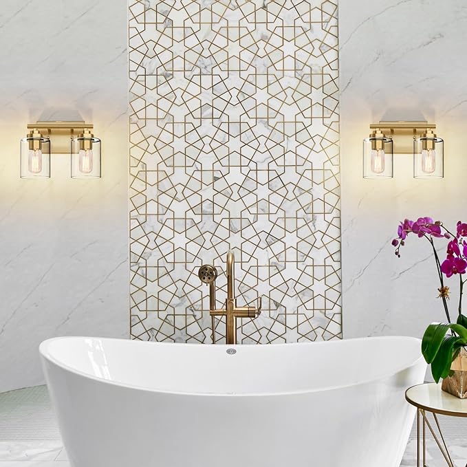Bathroom Vanity Light Over Mirror,Bathroom Light Fixture Wall Sconce Lighting for Bedroom,Living Room (Gold, 2-Light)