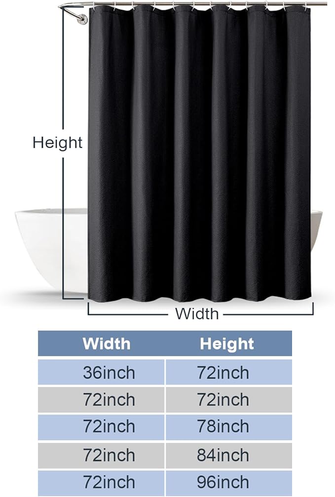 Black Stall Shower Curtain for Bathroom, 3D Embossed Textured Fabric Small Shower Curtain for Narrow Stall Size, Machine Washable Water Resistance, Hotel Style, 36" W x 72" L, Black