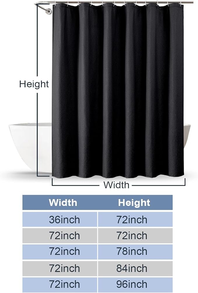 Black Shower Curtain for Bathroom 84 Inches Eatra Long, Elegant 3D Embossed Textured Cloth Waffle Shower Curtain, Modern Luxury Hotel Style, Water Repellent, Machine Washable, 72X84, Black