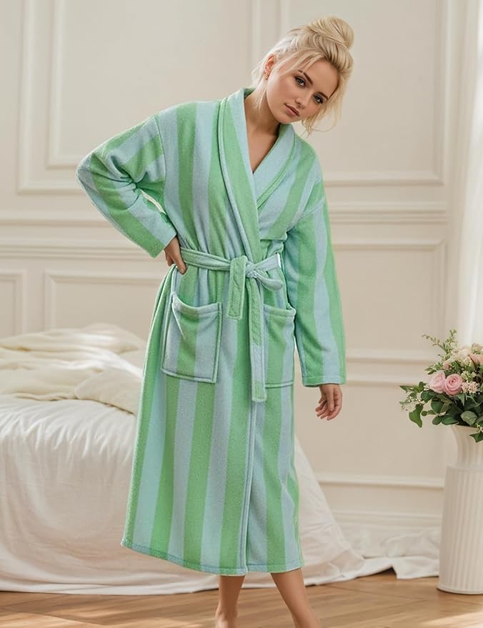 Women Fleece Fruit Print Robe Cute Robes for Women Spring Summer Lightweight Bathrobe Soft Flannel Gown with Belt