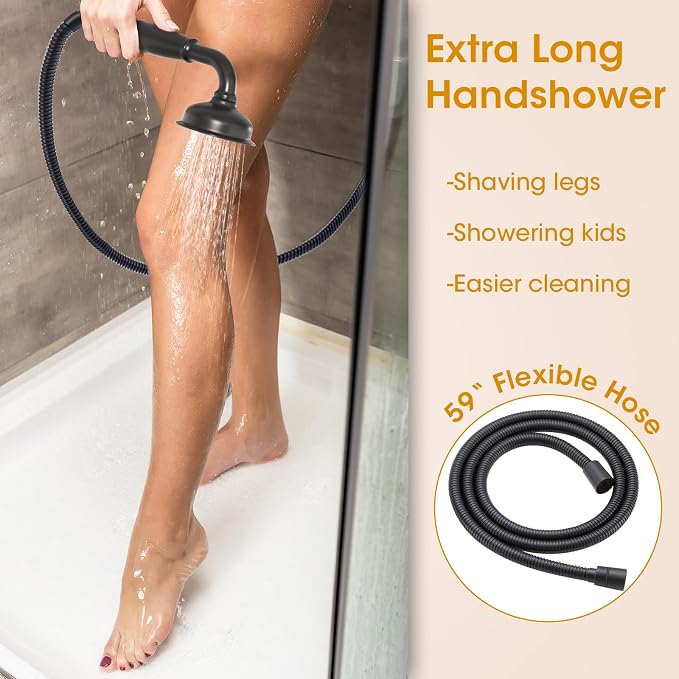 Shower System with Balance Pressure Valve, Antique, Luxury, Black | 9 Inch Shower Faucet Set, High Pressure Shower Head, Shower Valve and Trim Kit, Wall Mount, Bathroom, Handheld Spray