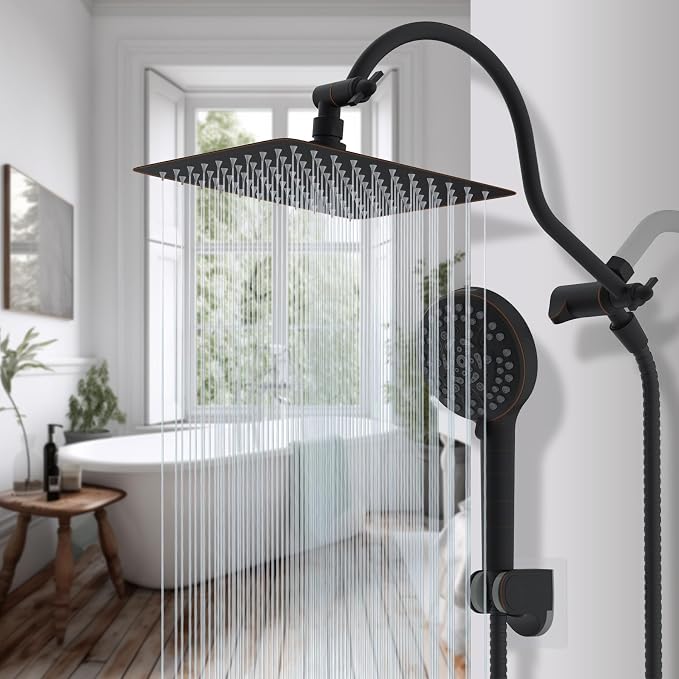 Hibbent All Metal CUPC Certified Shower Head, 10'' High Pressure Rainfall Shower Head, Handheld Showerhead Combo, 12'' Adjustable Extension Arm, 10 Sprays, 71'' Hose, Shower Holder, Oil Rubbed Bronze