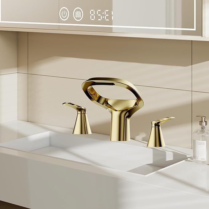 Gold Bathroom Faucet 3 Hole, 8 Inch Widespread Gold Faucets 2-Handle for Bathroom Vanity Sink with Adjustable Spout, with Supply Line, for 6 to 12 in Sink