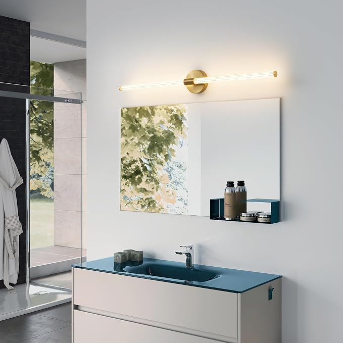 Gold Bathroom Vanity Lights 39" Long LED Vanity Light Bar | 360° Bright Bathroom Lights, Dimmable Vanity Light, Hardwired Wall Light 3000K Warm White for Mirror