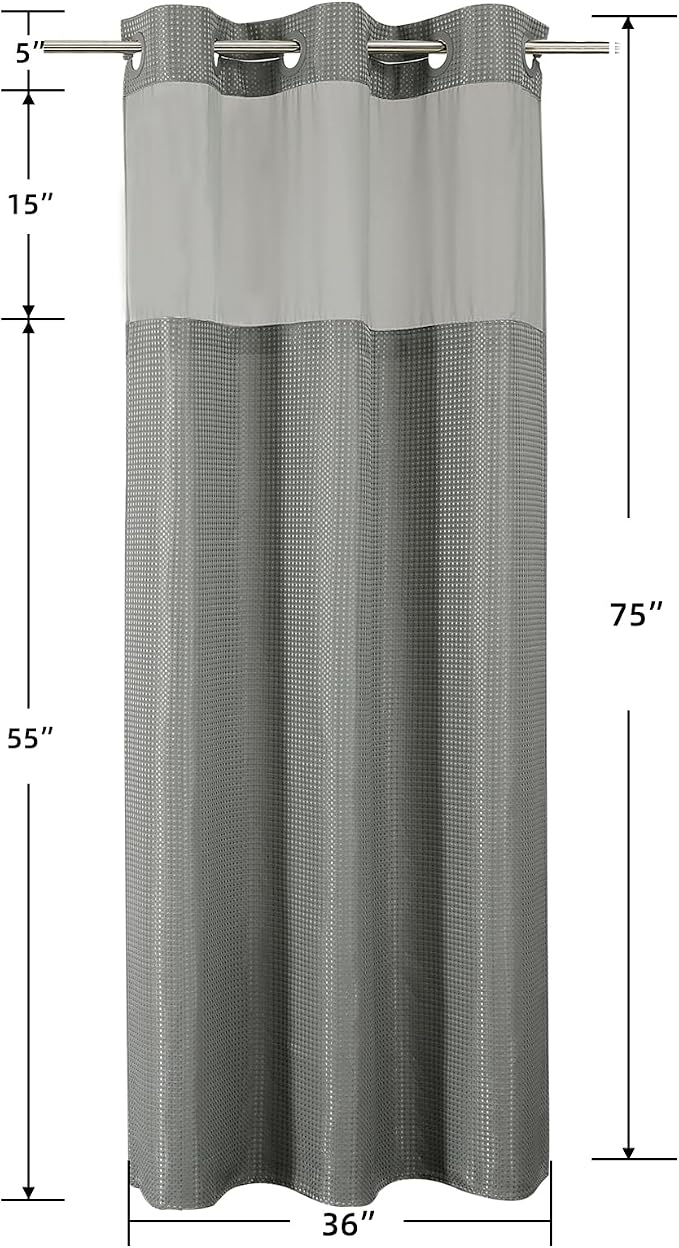 Colorful Star Waffle Weave No Hook Shower Curtain Set, 36 x 75 Inch, Grey | Heavy Duty Thick Shower Curtain Sets with Snap in Fabric Liner and Mesh Top Window, Hotel Style Waterproof Bathroom Curtain
