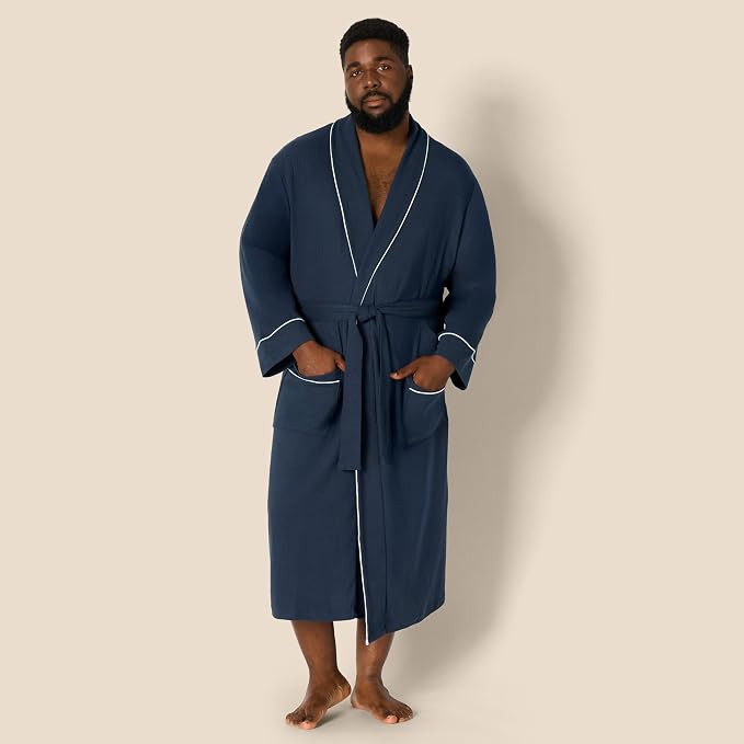 Amazon Essentials Men's Lightweight Cotton Waffle Bath Robe, Mid-Length Loungewear (Available in Big & Tall)