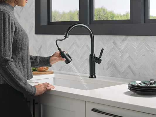 Delta Renaldi Kitchen Faucet with Pull Down Sprayer, Matte Black Kitchen Sink Faucet, Delta ProClean Kitchen Faucet, Pull Down Kitchen Faucet, Matte Black 9184-BL-DST