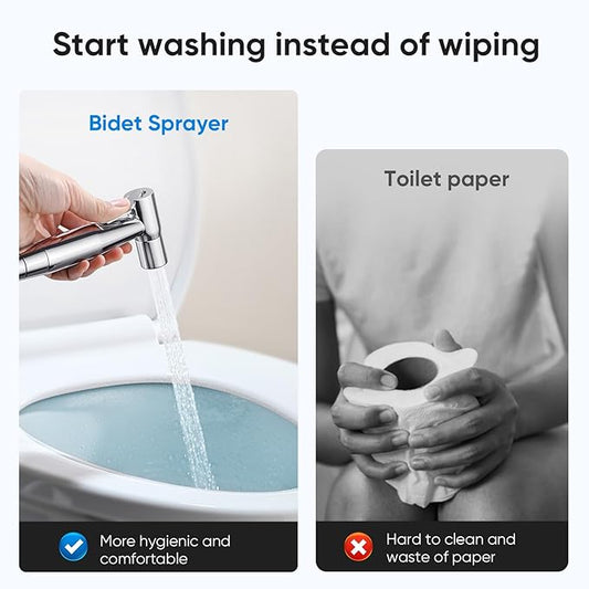 Arofa Chrome Handheld Bidet Sprayer for Toilet - Stainless Steel Cloth Diaper Jet Spray, Adjustable Water Pressure Control With Spray Hoses for Baby/Feminine Wash