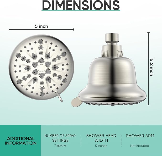 Cobbe Filtered Shower Head, 7 Modes High Pressure Shower Head | Shower Head with Filters for Hard Water for Remove Chlorine and Harmful Substances (Elegant Brushed Nickel, 5 Inch Round)