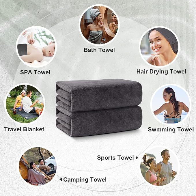 Orighty Bath Towels, Soft Feel Bath Towel, 4 Pack (27'' x 54'') | Highly Absorbent, Quick Drying Microfiber Towels for Body, Sport, Yoga, SPA, Fitness, Bathroom - Dark Grey