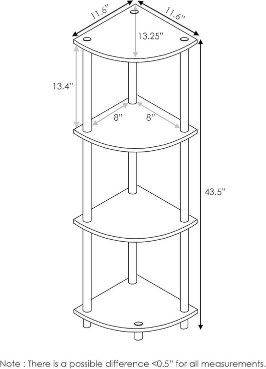 Furinno Turn-N-Tube Corner Shelf, 4-Tier Corner Bookshelf, Display Storage Shelves with Open Shelves, for Organization and Storage, Living Room, Home Office, Garage, Black