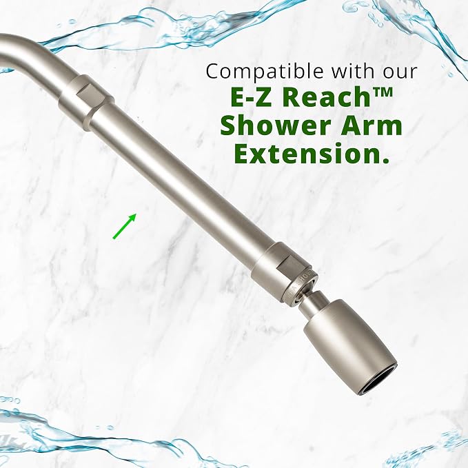 High Sierra® Classic™ Solid Metal 1.25 GPM Award Winning, Ultra Low Flow Shower Head. Patented Nozzle Never Clogs. Long Nut Hides Shower Arm Threads. Brushed Nickel Finish