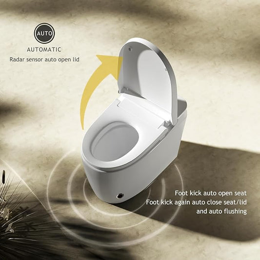 Modern Smart Toilet with Bidet Built In, One Piece Tankless Toilet with Auto Open/Close Lid, Heated Seat, Warm Air Dry, Night Light, Remote Control (Elongated White)