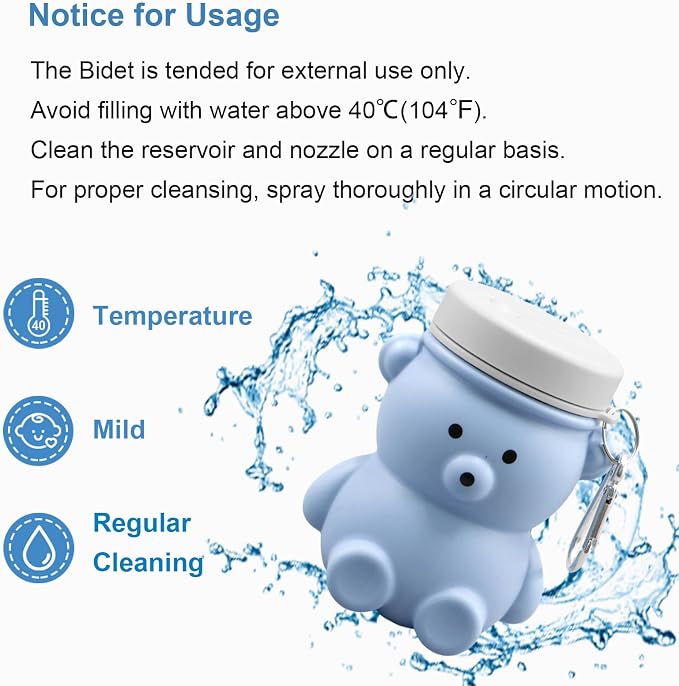 Cute Portable Bidet for Kids, Lovely Baby Bidet Spray Bottle, 300ml Compact Travel Size Camping Peri Bottle With Retractable and Angle-Adjustable Nozzle for Home, Outdoors, Camping & Travel Blue (1pc)