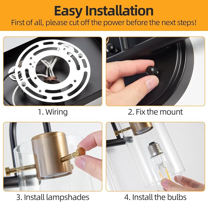 3 Light Bathroom Vanity Light, Black and Gold Bathroom Wall Light Fixtures with Clear Glass Shade, Modern Wall Sconces Wall Lamp Over Mirror Kitchen Living Room Bedroom Hallway Cabinet