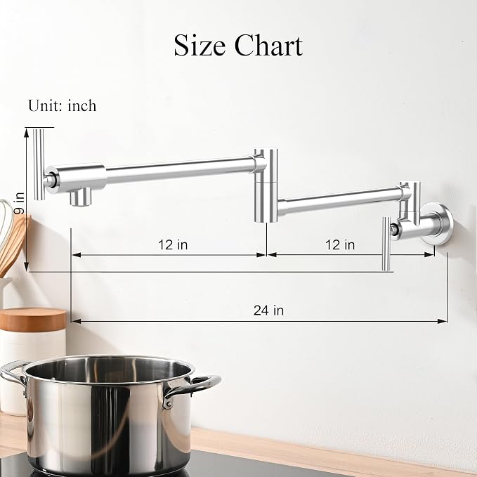 Faucets with Wall Mount Double Joint Swing Arms - Leak Free Design with High-Flow Aerators - Retractable & Folding for Space Saving
