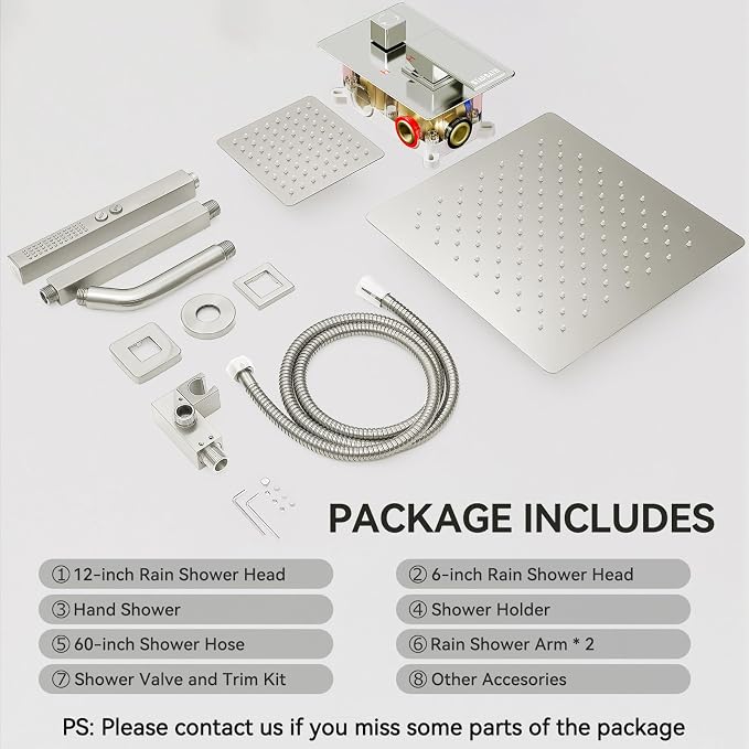 Shower System Shower Faucet Set, STARBATH 12"+6" Ceiling Mount Rain Shower Head and Handheld Spray for Two Person, Rainfall Shower System with Diverter Valve and Trim Kit Complete,Brushed Nickel