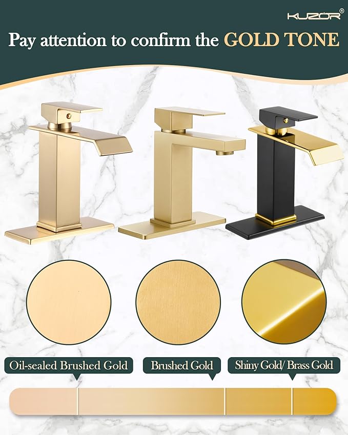 Single Hole Bathroom Faucet, 1-Handle Bathroom Sink Faucet with Pop-Up Drain, 304 Stainless Steel Brushed Glod for Modern Bath/Vanity