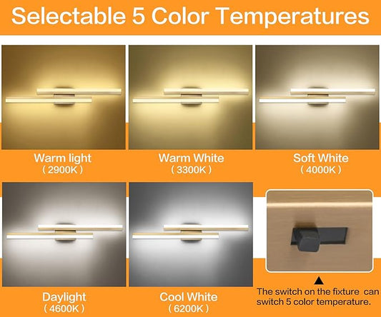PRESDE 32 Inch LED Bathroom Light Fixtures Over Mirror Brushed Gold Vanity Light Modern Bath Lighting Bar 5CCT