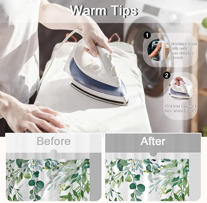No Hook Shower Curtain and Liner Set, Light Green Eucalyptus 71x74 | Floral Design, with Snap in Liner, Waterproof, Machine Washable, Quick-Drying, for Hotel Bathroom