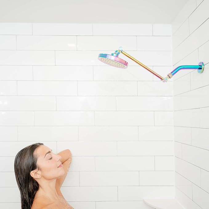 SparkPod Rain Shower Head, 6 Inch Round, Radiant Rainbow Finish | High Pressure Shower Heads, 90 Nozzles, Adjustable Showerhead, No Tools Needed, Universal Connection