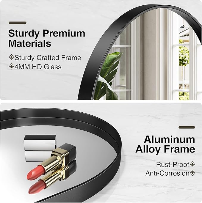 Brightify Black Oval Mirror for Bathroom 22x48 Inch, Metal Framed Bathroom Vanity Mirrors, Full Length Wall Mirror for Entryway Living Room Wall Decorative Hang Vertical and Horizontal