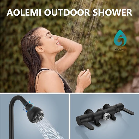 Aolemi Outdoor Shower Kit, 3-Inch Center, 2-Handle, Matte Black | Mixer Valve, SUS304 Shower Pipe, Dual-Handle Hot And Cold Control, Reversible Inlets, and Rotating Head