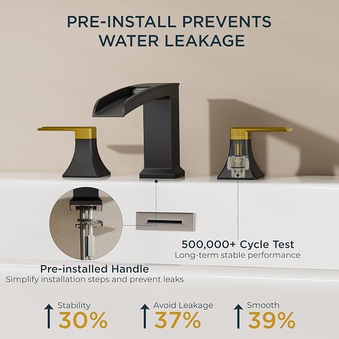 FORIOUS Roman Bathtub Faucet 3 Hole Deck Mount with 2 Handle Black and Gold | Tub Faucet for 3-Hole Set, 6-12" Centered Distance, Widespread Garden Bath Tub, Waterfall Spout, High Flow, Brass