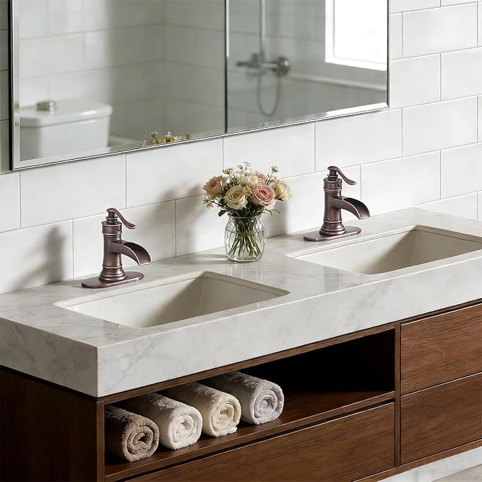Bathroom Sink Faucet Waterfall Bath Faucets & Parts with Pop Up Drain Stopper Copper Farmhouse Antique Vanity Single Handle Single Hole Commercial Rustic Supply Lines Hose by Bathfinesse