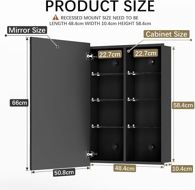 Medicine Cabinet with Mirror, 20 x 26 Frameless Beveled Bathroom Mirror with Storage, Aluminum Recessed or Wall Mount Medicine Cabinet, 6 Adjustable Shelves for Tall Bottles, DTC Soft Close
