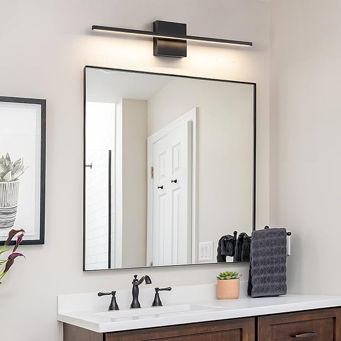 Black Bathroom Light Fixtures - 24 Inch Black Vanity Lights for Bathroom Led Vanity Lighting Bar Over Mirror Dimmable Wall Sconce with 3500K Warm White