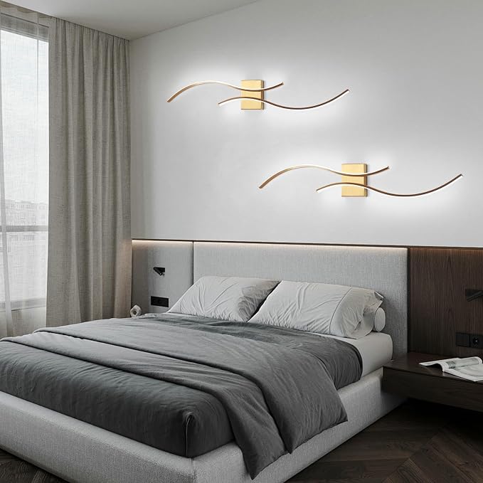 CANEOE Modern Led Wall Light Set of Two, 39inch Gold Indoor Led Wall Sconce Lighting, Bathroom Vanity Light Fixtures Over Mirror for Living Room Hallway Bedroom Bedside Wall Lamp (Gold,6000K,2 Packs)