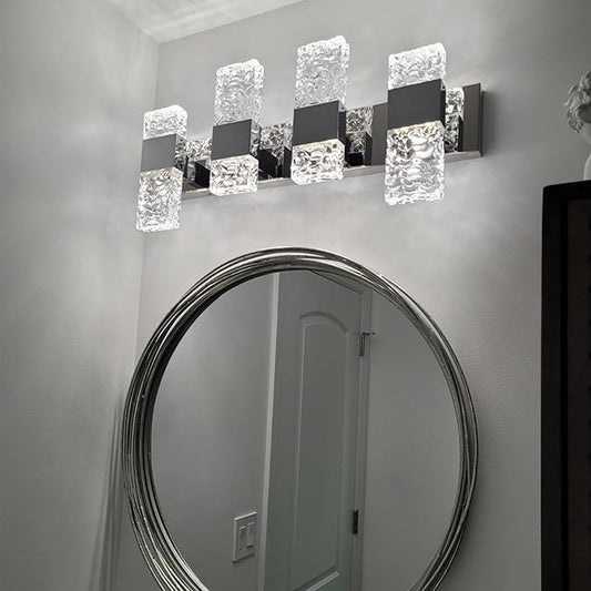 Modern Bathroom Light fixtures Brushed Nickel Dimmable Vanity Lights for Bathroom Crystal LED Bathroom Lighting fixtures Over Mirror 4 Light 6000K