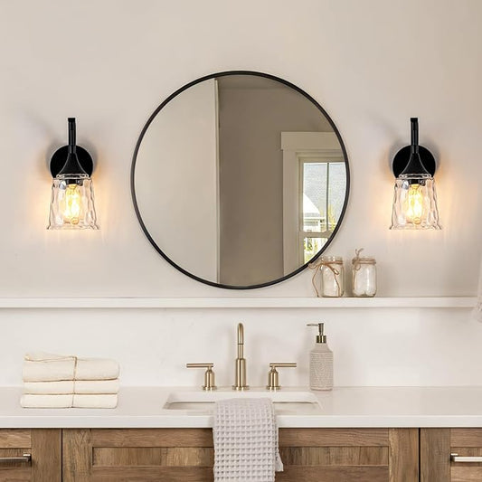 Black Wall Sconce,Modern Bathroom Wall Sconce Lights with Clear Glass Shade, Farmhouse Vanity Light Fixtures for Bedroom Mirror Hallway Entryway