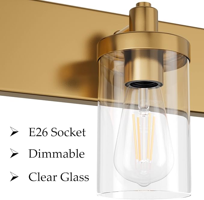 Aipsun Gold Bathroom Vanity Light Farmhouse Vanity Lighting Fixtures 6 Light 48in Bathroom Light Fixtures with Clear Glass Shade(Exclude Bulb)