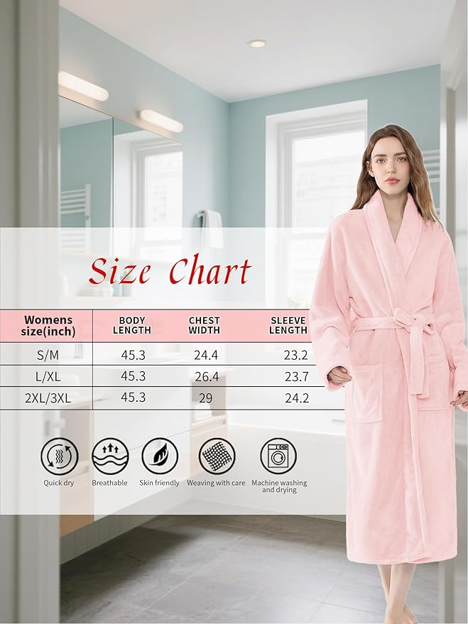Soft Robe For Women,Warm Plush Bath Robes Female,Spa Towel After Shower Lightweight Long Bathrobe
