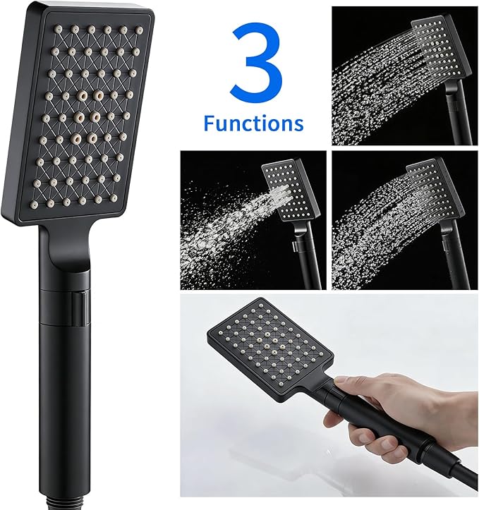 POPFLY 6 In 1 LED Shower Panel Tower System, 8 Body Massage Jets, Stainless Steel Wall Mount Rainfall & Waterfall Shower Column Towers with Temperature Display, Tub Spout, Matt Black