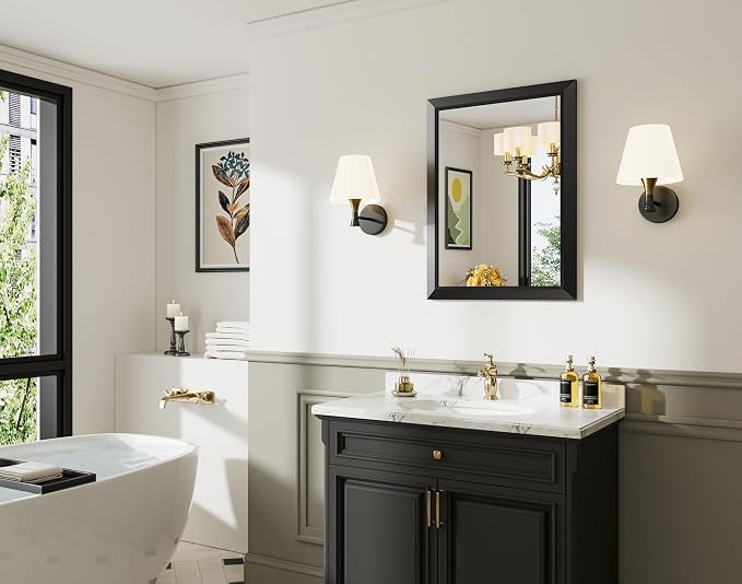 Black Metal Framed Bathroom Wall Mirror, 22x30 Inch | Anti-rust, HD tempered glass, for bathroom vanity, bedroom, living room, horizontal or vertical mount
