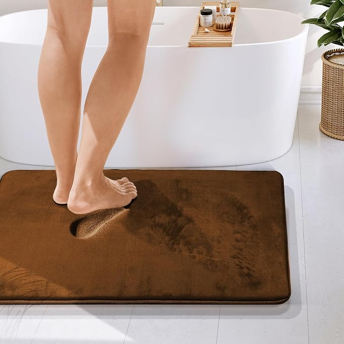Clara Clark Bathroom Rugs, Velvet Memory Foam Bath Mat, Non-Slip Bath Rugs, Machine Wash, Dries Quickly, Ultra Soft Plush Bath Mats for Bathroom, 24 x 36, Brown