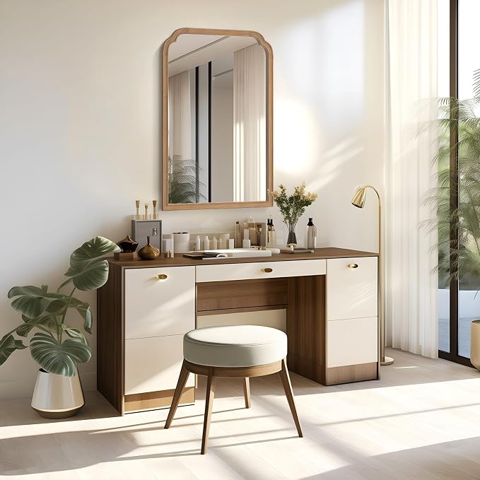 Wood Bathroom Mirrors for Wall Mounted, 24" x 36" Rustic Wood Frame Wall Mirrors Decorative for Living Room or Bedroom Vanity Mirror (Honey-Colored)