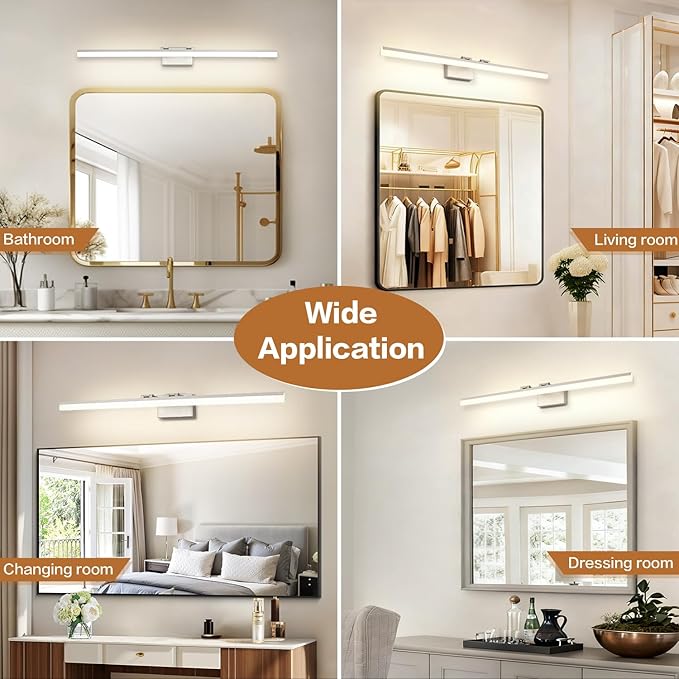 SOLFART Bathroom Light Fixtures: 48 Inch Vanity Light for Large Mirrors- Brushed Nickel 6000K LED Adjustable 180 Degree Bar, IP44 Damp Protection, ETL