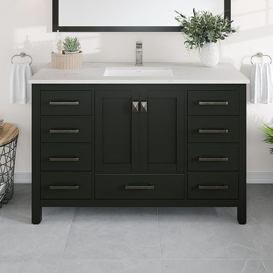 Eviva London 48 x 18 inch Espresso Transitional Bathroom Vanity with White Carrara Quartz Countertop and Undermount Porcelain Sink