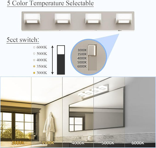 Ralbay 5 Color Temperature Brushed Nickel Vanity Lights for Bathroom Dimmable Acrylic Modern LED Bathroom Lighting Fixtures Brushed Nickel